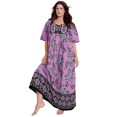 Plus Size Women's Bib Front Lounger by Only Necessities in Light Orchid Floral (Size 3X)