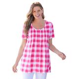 Plus Size Women's A-Line Knit Tunic by Woman Within in Raspberry Sorbet Buffalo Plaid (Size 4X)