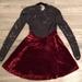 Free People Dresses | Free People Black Beaded Lace And Red Velvet Dress | Color: Black/Red | Size: 2