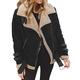 Lazzboy Womens Jacket Coat Suede Fleece Lined Biker Style Lapel Thick Belted Zipper UK 8-20 Oversized Plus Size(L(12),Black)