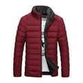 Sexy Dance Mens Boys Quilted Winter Jacket Zip Up Coat with Zipper Pocket Overcoat Sherpa Fuzzy Fleece Collar Outerwear Tops Red M