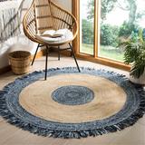 White 36 x 0.25 in Indoor Area Rug - Bungalow Rose Round Abhay Handmade Flatweave Ivory/Denim Area Rug Cotton/Jute & Sisal | Wayfair