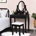 Charlton Home® Johnny Vanity Set w/ Stool & Mirror Wood in Black | 53.9 H x 31.5 W x 15.7 D in | Wayfair 785720BC315B4C46BDBD9C20C8F8BC2A