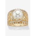 Women's Gold over Sterling Silver Simulated Pearl and Cubic Zirconia Ring by PalmBeach Jewelry in Gold (Size 6)