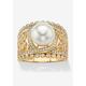 Women's Gold over Sterling Silver Simulated Pearl and Cubic Zirconia Ring by PalmBeach Jewelry in Gold (Size 7)