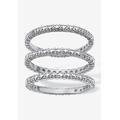 Women's 3-Piece Platinum-Plated Stackable Ring with Diamond Accent by PalmBeach Jewelry in White (Size 7)
