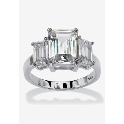 Women's Sterling Silver 3 Square Simulated Birthstone Ring by PalmBeach Jewelry in April (Size 5)