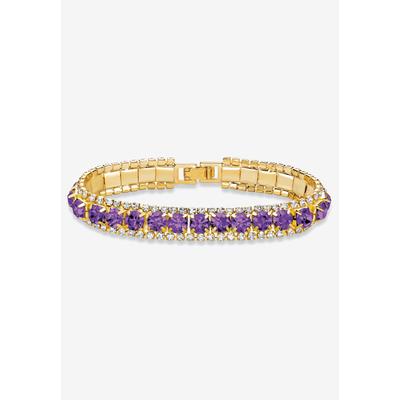 Women's Gold Tone Tennis Bracelet (10mm), Round Birthstones and Crystal, 7" by PalmBeach Jewelry in February