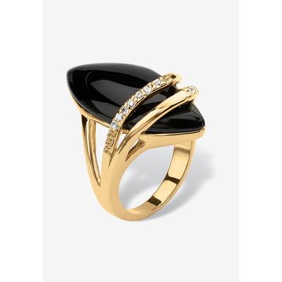 Women's 18K Gold Black Onyx & Cubic Zirconia Ring by PalmBeach Jewelry in Gold (Size 9)