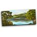 Design Art Mountain Lake w/ Water Landscape Oil Painting Print on Wrapped Canvas in Metal in Blue/Green | 16 H x 32 W in | Wayfair PT6167-32-16