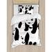 East Urban Home Drawing of Baby Pandas Milk Bottle Fly Cute Adorable Animal Figures Child Mammal Duvet Cover Set Microfiber in Black/White | Wayfair