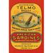 Buyenlarge 'Telmo Brand American Sardines' Vintage Advertisement, Cotton in Blue/Red/Yellow | 30 H x 20 W x 1.5 D in | Wayfair 0-587-23941-7C2030