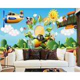 GK Wall Design 3D Child Cartoon Helicopter Wall Mural Vinyl in White/Blue/Brown | 55" W x 35" L | Wayfair GKWP000109W55H35_V