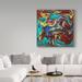Trademark Fine Art 'Liquid Industrial Blue Red' Acrylic Painting Print on Wrapped Canvas in Blue/Red/Yellow | 14 H x 14 W x 2 D in | Wayfair