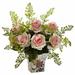 Ophelia & Co. Rose & Maiden Mixed Floral Arrangement in Planter Polyester/Plastic in Red/Orange/Pink | 13 H x 14 W x 13 D in | Wayfair