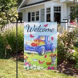 Northlight Seasonal Welcome Pickup Truck w/ Flowers Outdoor Garden Flag in Blue | 18 H x 12.5 W in | Wayfair NORTHLIGHT FG29880