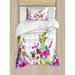 Ambesonne Watercolor Flower House Hybrid Garden Floret Composition w/ Heathers & Stocks Art Duvet Cover Set Microfiber in Green/Pink/Yellow | Wayfair