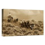 East Urban Home Oregon Cowboys Herding A Horse Group Through Sagebrush - Photograph Print on Canvas Canvas | 12 H x 18 W x 1.5 D in | Wayfair