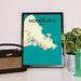 Wrought Studio™ 'Honolulu City Map' Graphic Art Print Poster in Tricolor Paper in Blue | 17 H x 11 W x 0.05 D in | Wayfair