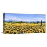 Global Gallery 'Girasoli' by Tebo Marzari Painting Print on Wrapped Canvas in Blue/Green/Yellow | 12 H x 24 W x 1.5 D in | Wayfair