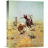 Global Gallery 'Cowboy Roping a Steer' by Charles M. Russell Painting Print on Wrapped Canvas in White | 36 H x 27.9 W x 1.5 D in | Wayfair