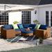 Lark Manor™ Ambroselli 8 Piece Rattan Sectional Seating Group w/ Cushions Synthetic Wicker/All - Weather Wicker/Wicker/Rattan in Brown | Outdoor Furniture | Wayfair