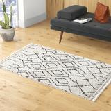 Black/White 48 x 1.18 in Indoor Area Rug - Union Rustic Parkhur Geometric Off White Area Rug Polypropylene | 48 W x 1.18 D in | Wayfair