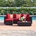 Sol 72 Outdoor™ Convene 5 Piece Outdoor Patio Sectional Set Synthetic Wicker/All - Weather Wicker/Wicker/Rattan in Red | Wayfair