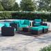 Sol 72 Outdoor™ Convene Collection 8-Piece Outdoor Patio Sectional Set Synthetic Wicker/All - Weather Wicker/Wicker/Rattan in Blue | Wayfair