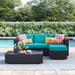 Sol 72 Outdoor™ Brentwood 3 Piece Rattan Sectional Seating Group w/ Cushions Synthetic Wicker/All - Weather Wicker/Wicker/Rattan in Blue | Wayfair