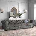 Three Posts™ Huskins 117.6" Velvet Rolled Arm Chesterfield Sofa w/ Reversible Cushions Velvet in Gray | 29 H x 117.6 W x 37.8 D in | Wayfair