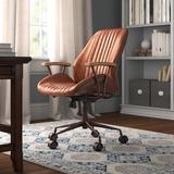 Wade Logan® Aneira Genuine Leather Task Chair Upholstered in Brown | 38 H x 24 W x 28 D in | Wayfair BAE26AF2CE2546CA9F4250A385950E1F