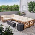 Longshore Tides Samuel Outdoor Farmhouse 3 Piece Sectional Seating Group w/ Cushion Wood/Natural Hardwoods in Brown | Wayfair