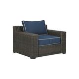 Hokku Designs Bartlomiej Patio Chair w/ Cushions in Gray/Blue | 28.5 H x 42.9 W x 36 D in | Wayfair 329639FA9C3344E7936C21F9BC184685