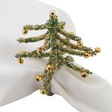 Saro Napkin Rings w/ Beaded Christmas Tree Design Set Of 4 in Gray | 3 H x 3.5 W x 5 D in | Wayfair NR423.G