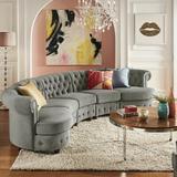 Willa Arlo™ Interiors Venuti 162" Velvet Rolled Arm Chesterfield Sofa Velvet in Gray | 30.2 H x 162 W x 37.5 D in | Wayfair