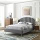 Everly Quinn Lana Queen Performance Wingback Platform Bed Upholstered/Velvet/Polyester in Gray | 56.5 H x 70 W x 90 D in | Wayfair