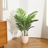 Primrue Adcock Artificial Palm Tree in Pot Faux Green Areca Palm Plant, Fake Tree for Home Decor Polyester/Plastic in Black | Wayfair