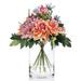 Primrue Mixed Artificial Daisies Floral Arrangement & Centerpieces In Vase w/ Faux Water Silk, Glass in Red/Pink | 11 H x 8 W x 8 D in | Wayfair