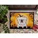 The Holiday Aisle® Karinna Halloween English Bulldog Non-Slip Outdoor Door Mat Synthetics in Orange/Yellow/Brown | 1'6" x 2'3" | Wayfair