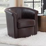 Barrel Chair - Winston Porter Pinehill Faux Leather 360 Swivel Barrel Chair Faux Leather/Wood/Fabric in Black/Brown | 29 H x 30 W x 30 D in | Wayfair