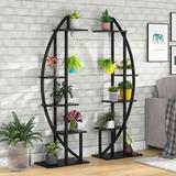 17 Stories Aluin Free Form Multi-Tiered Plant Stand Wood/Metal/Manufactured Wood in Black | 63 H x 11.8 D in | Wayfair