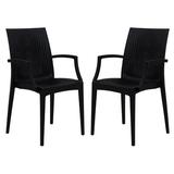 Winston Porter Mace Stackable Dining Armchair w/ Weave Design Plastic/Resin in Black | 35 H x 16 W x 18.5 D in | Outdoor Dining | Wayfair