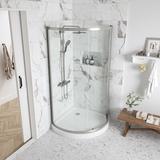 Ove Decors Breeze 38 in. Framed Round Sliding Clear Glass Shower Kit w/ Base Included in White | 76.97 H x 44.49 W in | Wayfair 15SKC-BREE38-SATAC