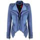 YYZYY Women's Fashion Punk Studded Denim Cotton Motorcycle Biker Jacket Coat Perfectly Shaping Slim Fit Full Zipper Short Jacket Ladies (S (UK 12), Blue)