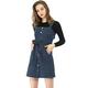 Allegra K Women's Dungaree Dress Adjustable Strap A-Line Overall Denim Dress Dark Blue 8
