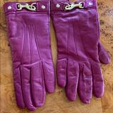 Coach Accessories | Coach W Gld Dogleash Lthr Cashmere Lined Gloves | Color: Purple | Size: 6.5