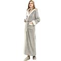 Kinloy Women Plus Size Lightweight Dressing Gown Ladies Full Length Flannel Spa Hooded Bathrobe Plush Shaggy Fluffy Bath Robe Nightwear Light Grey L 10-14 UK