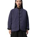 LZJN Women's Quilted Lightweight Jacket Coat Chinese Tang Suit Style Cotton Linen Short Coats with Pockets (8123 Navy, One Size)