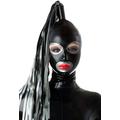 Latex Rubber Full Face with Single Streamers Hoods Masks 0.4MM - black - XL